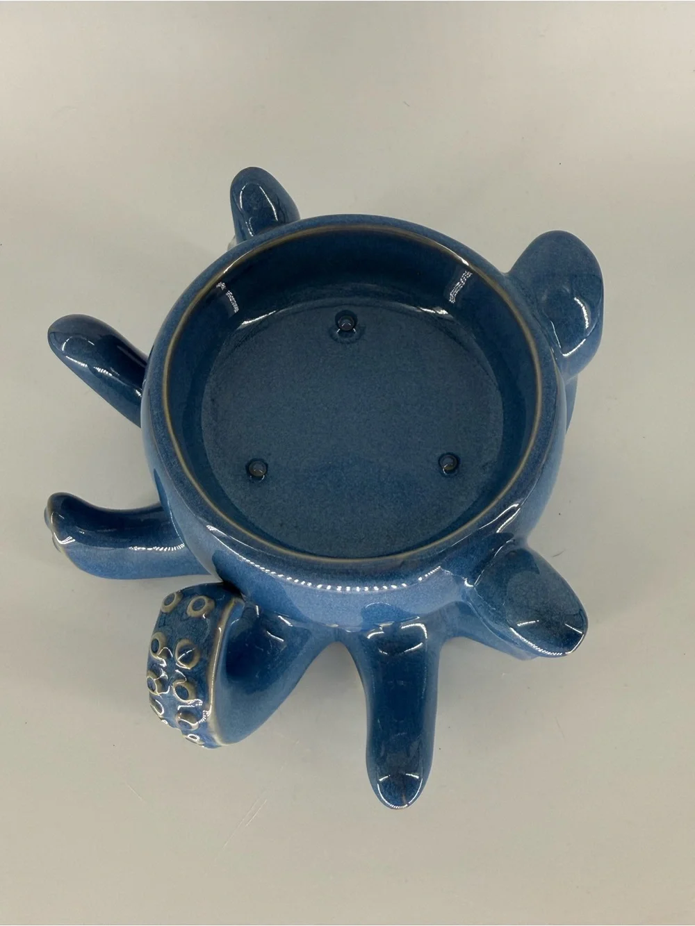 Bath Body Works Blue Octopus 3 Wick Candle Holder Ceramic Pedestal Nautical EUC